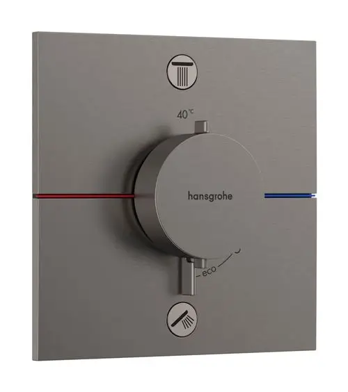 Thermostat von Hansgrohe mit zentralem Drehregler zur Temperatureinstellung, gekennzeichnet mit Symbolen für Dusche, Eco und einer Temperaturmarkierung bei 40 °C.